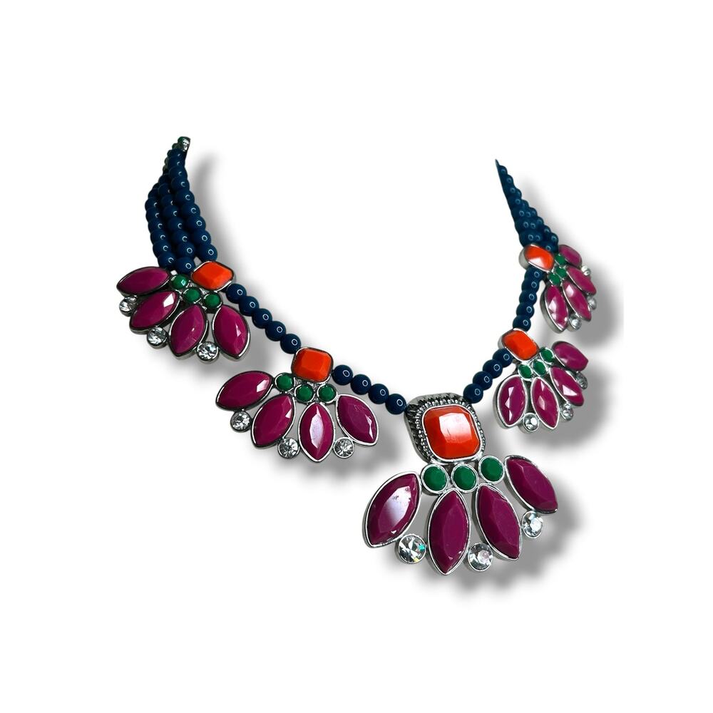 Lia Sophia Retired Flamenco Bib Statement Necklace Silver Tone Colorful - Picture 5 of 6